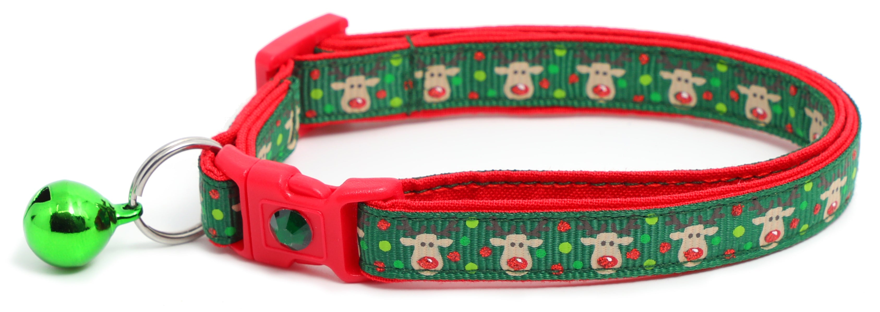 Red and Green Jolly Reindeer Breakaway Cat Collar