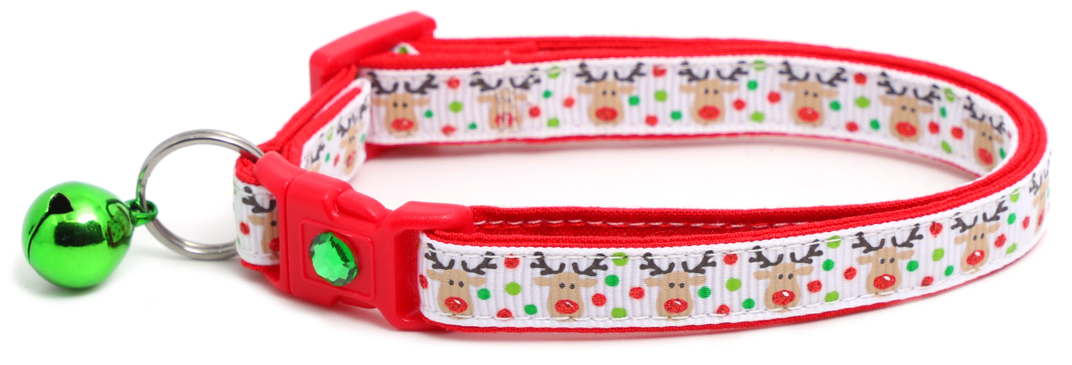 Red and Green Jolly Reindeer Breakaway Cat Collar