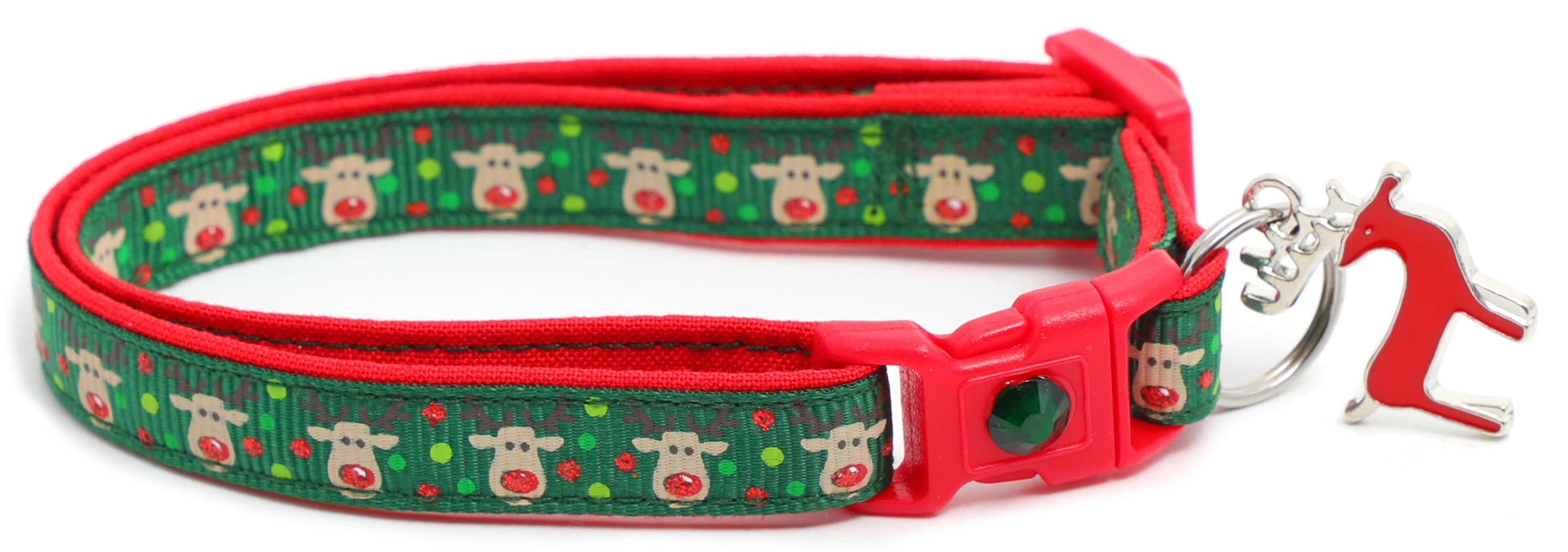 Red and Green Jolly Reindeer Breakaway Cat Collar