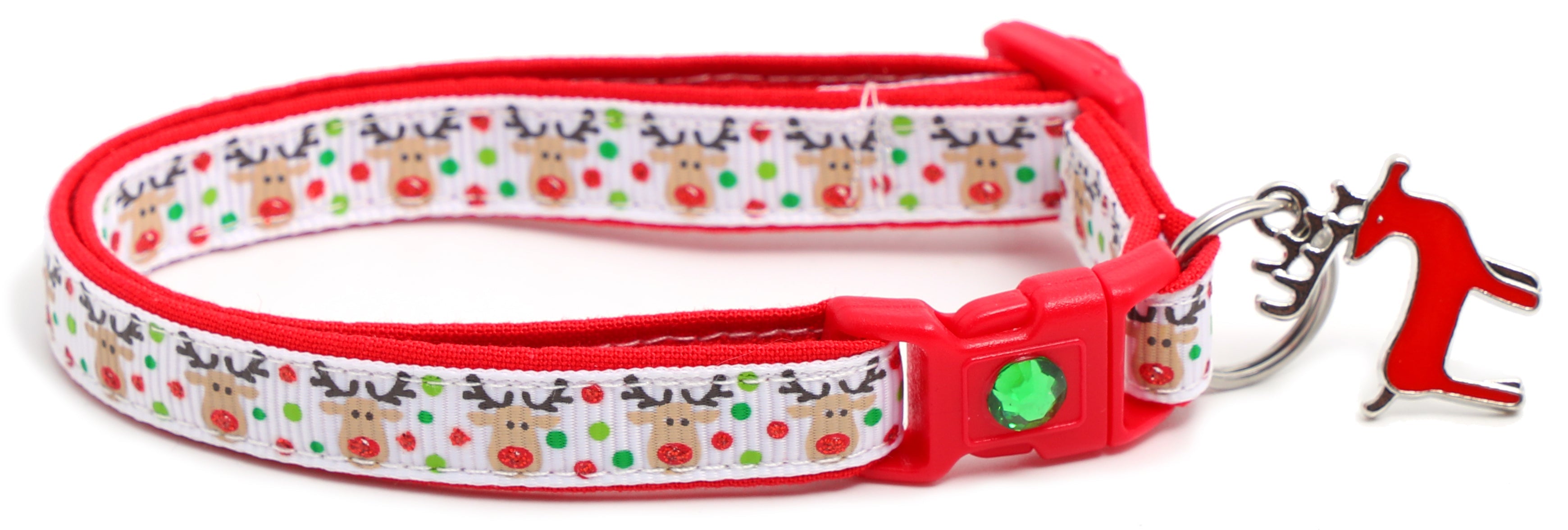 Red and Green Jolly Reindeer Breakaway Cat Collar