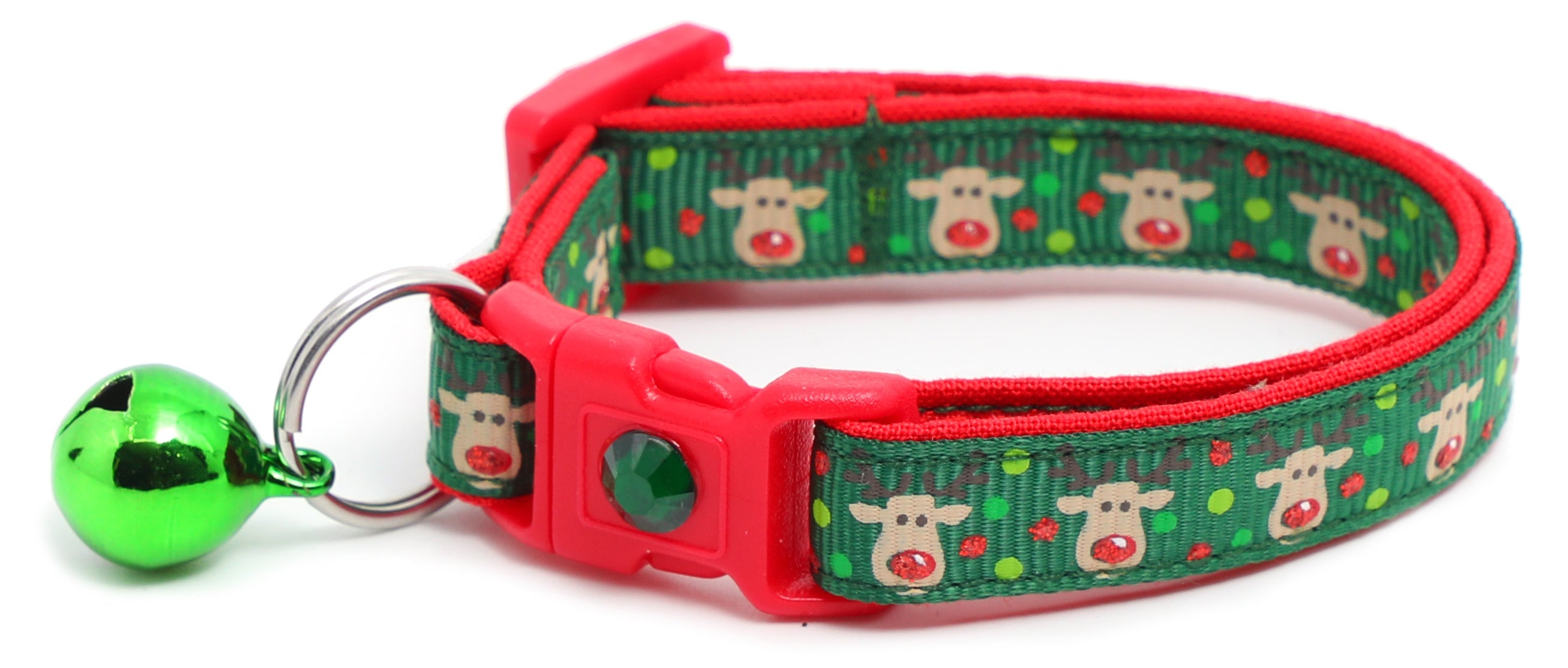 Red and Green Jolly Reindeer Breakaway Cat Collar