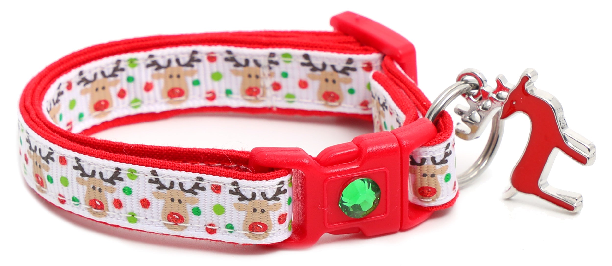 Red and Green Jolly Reindeer Breakaway Cat Collar