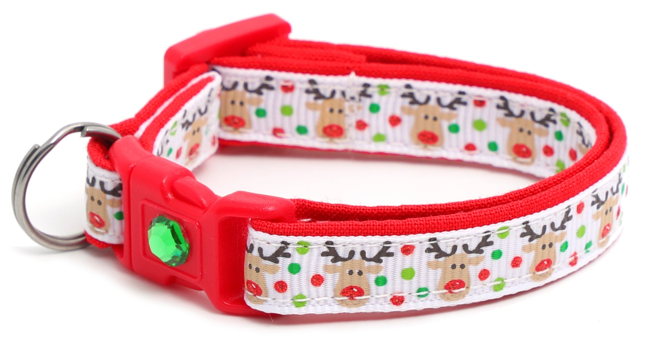 Red and Green Jolly Reindeer Breakaway Cat Collar