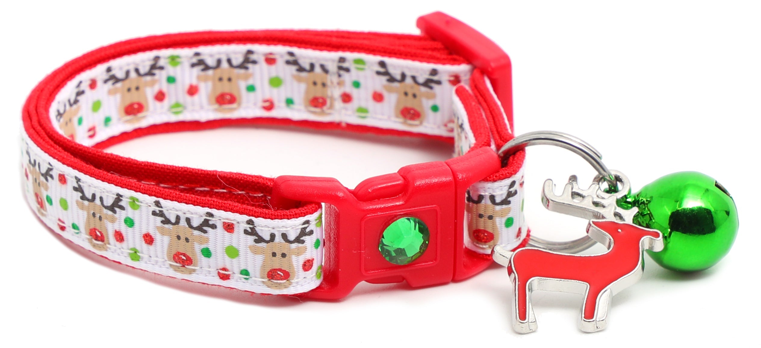 Red and Green Jolly Reindeer Breakaway Cat Collar