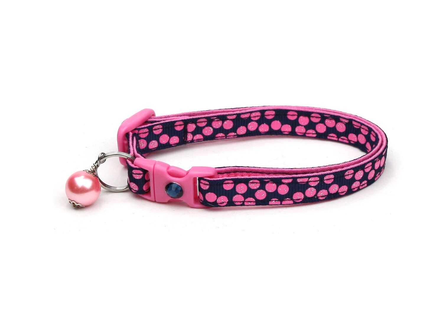 Pink Dots on Navy Blue Cat Collar