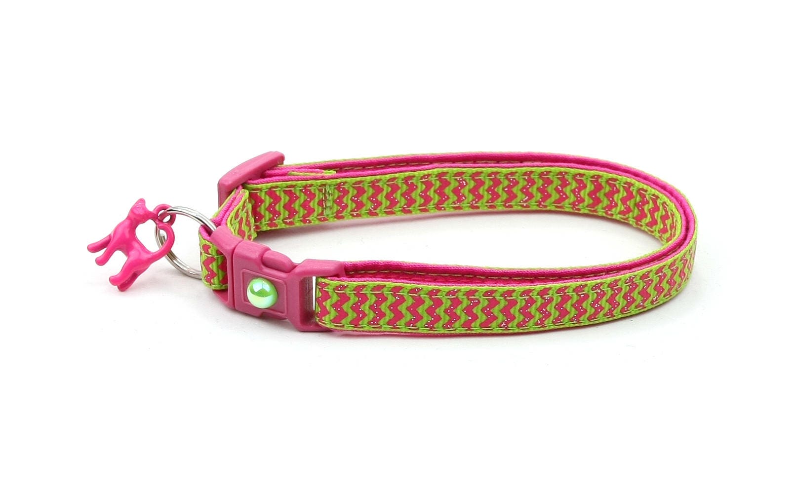 Pink Chevrons on Bright Green Cat Collar