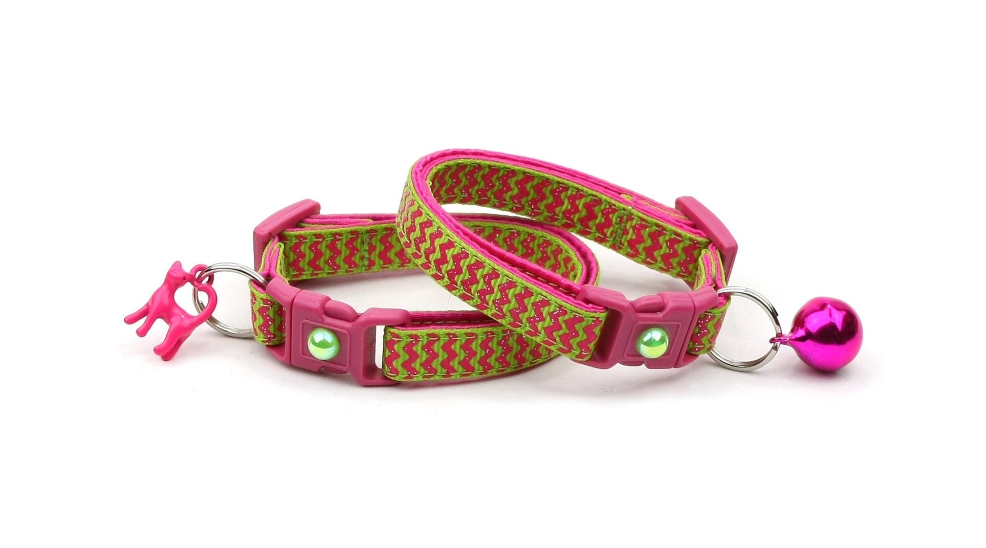 Pink Chevrons on Bright Green Cat Collar