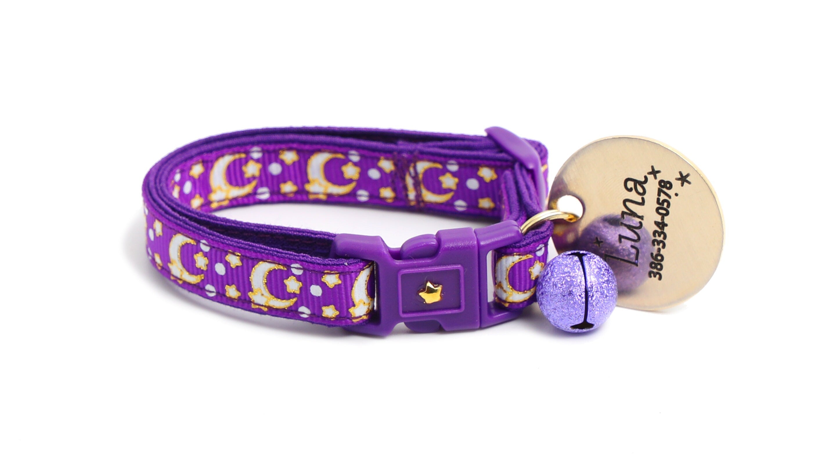 Gold Moons and Stars on Purple Cat Collar