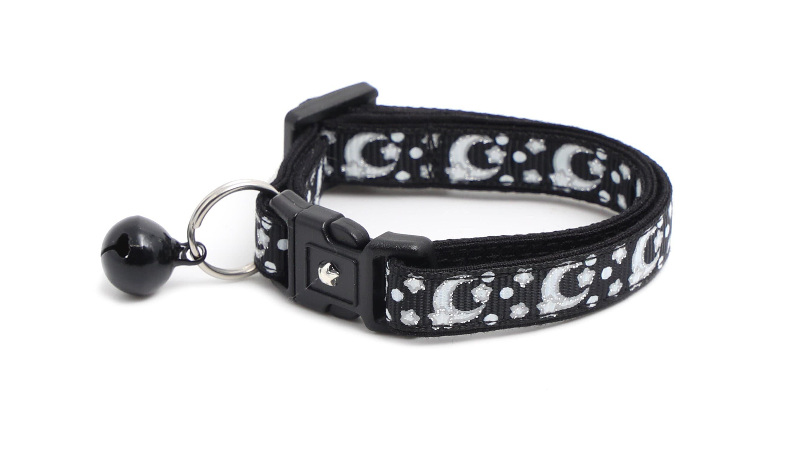 Silver Moons and Stars on Black Cat Collar